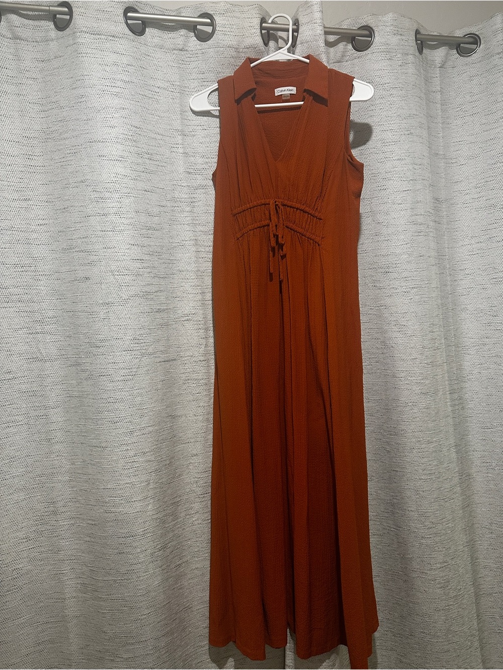Sleeveless Rust Maxi Dress with Drawstring detail